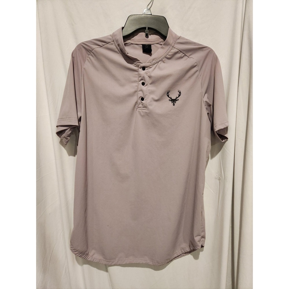 Bucked Up Mens Henley Shirt Mauve Taupe Short Sleeve Buck Logo Size M Activewear
